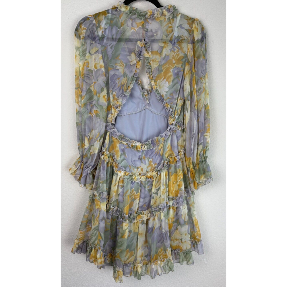 Saints + Secrets Yellow Purple Pastel Floral Ruffle Mini Dress Fairycore Sz S - Picture 7 of 14